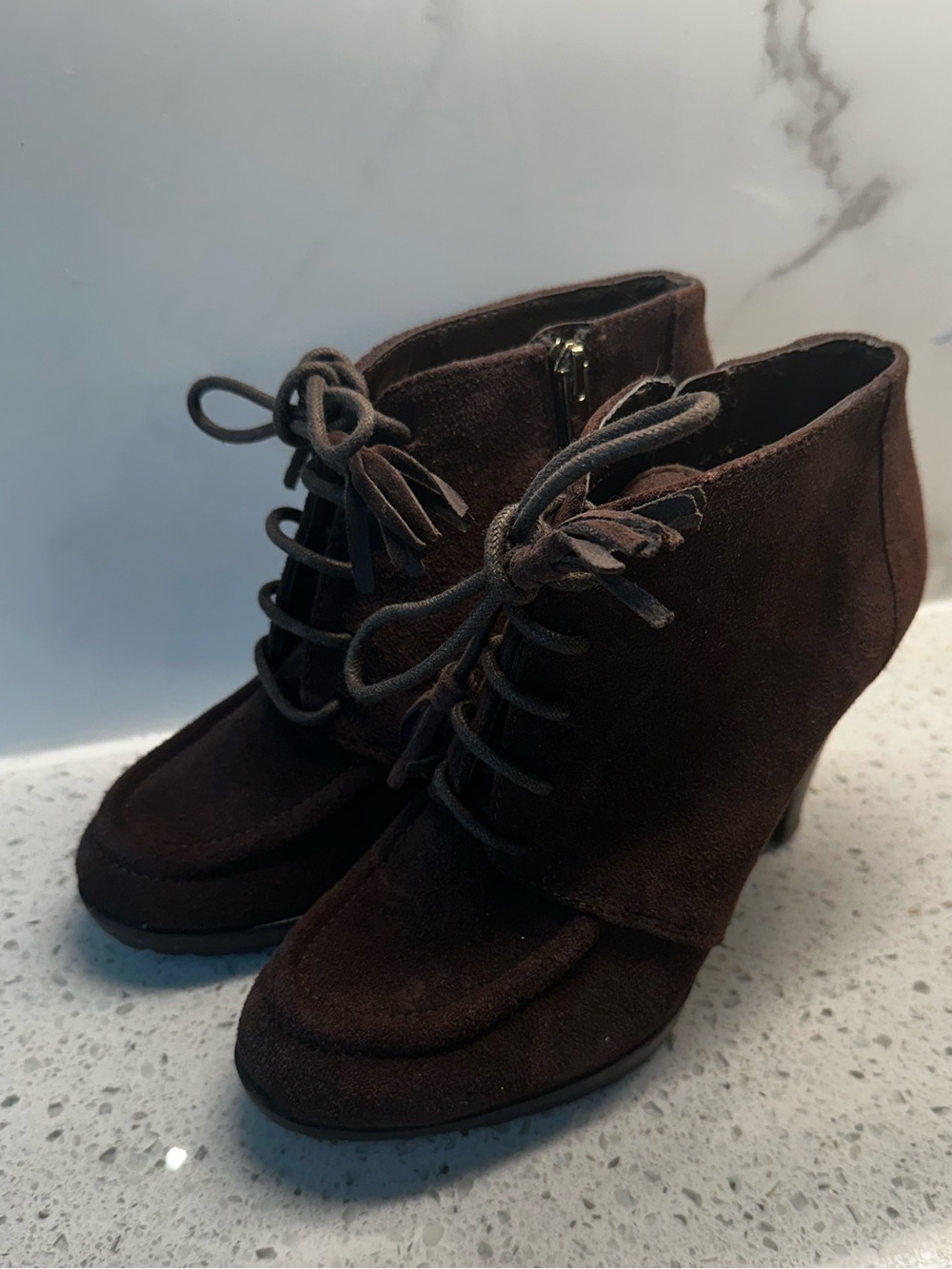 Anne Klein Brown Suede Lace-Up Ankle Boots
